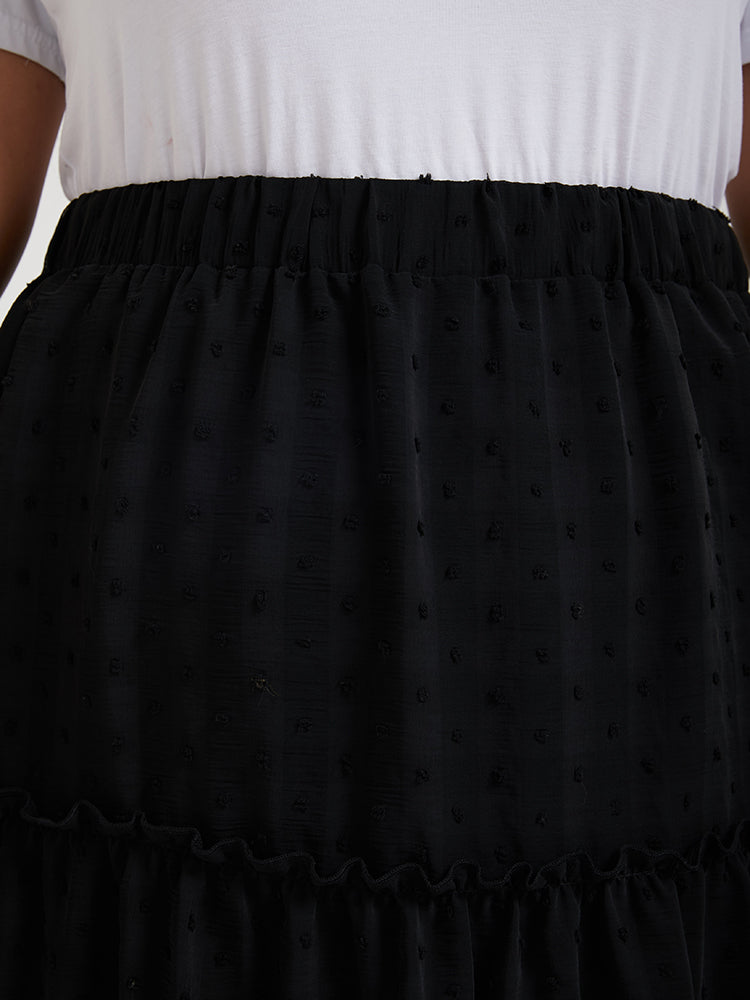 Plain Polka Dot Ruffles Elastic Waist Mesh Skirt