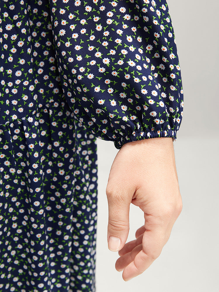 Ditsy Floral Wrap Pocket Belted Ruffle Tiered Dress