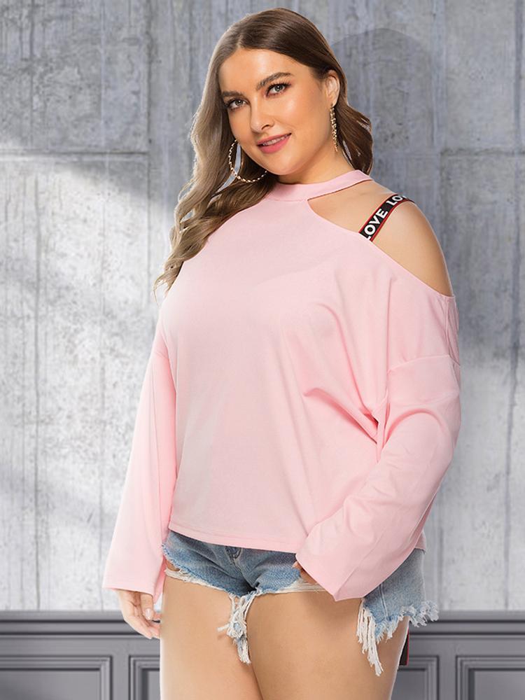 Letter Printed Suspender Hollow Out Round Neck T-shirt