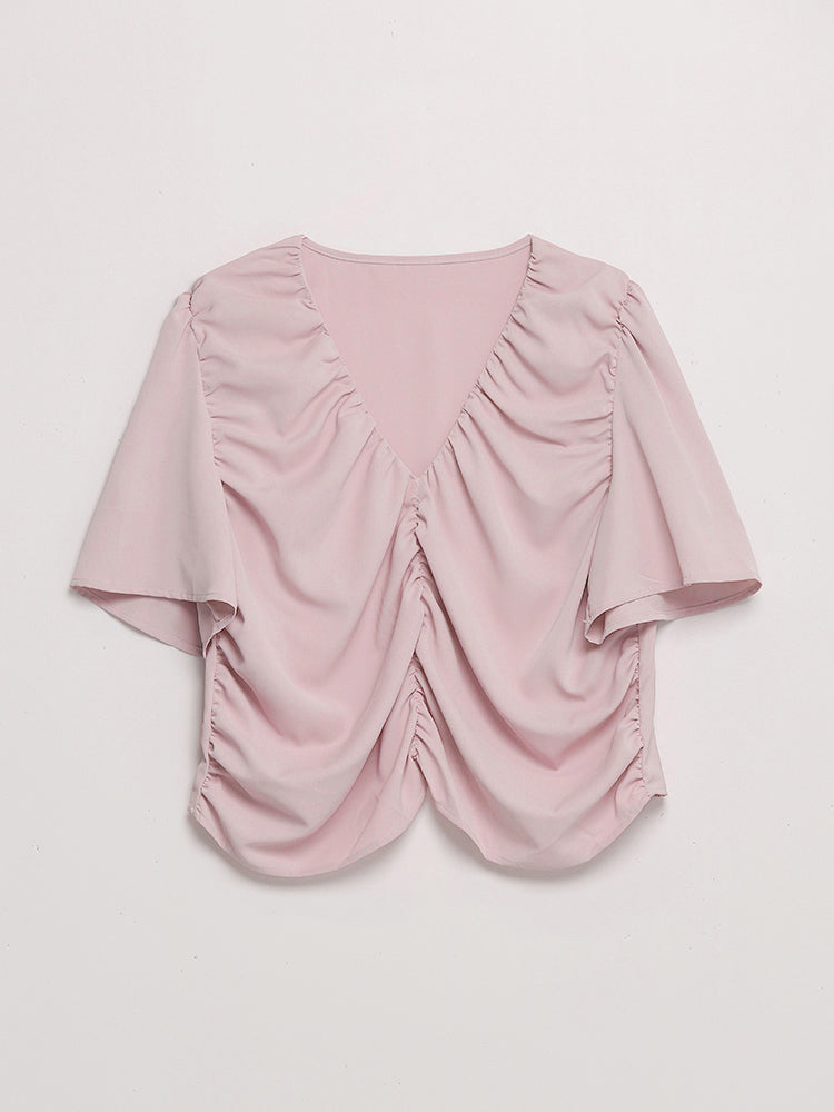 Shirred V-Neck Blouse