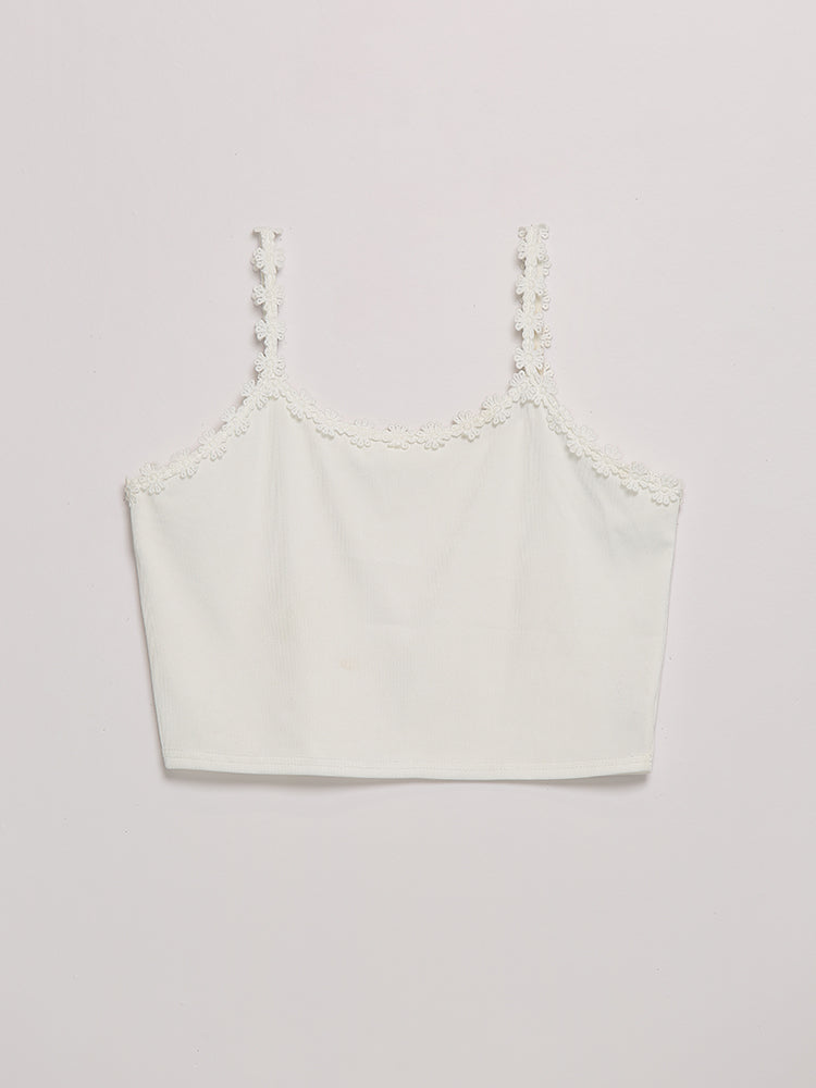 Frill Trim Backless Crop Cami