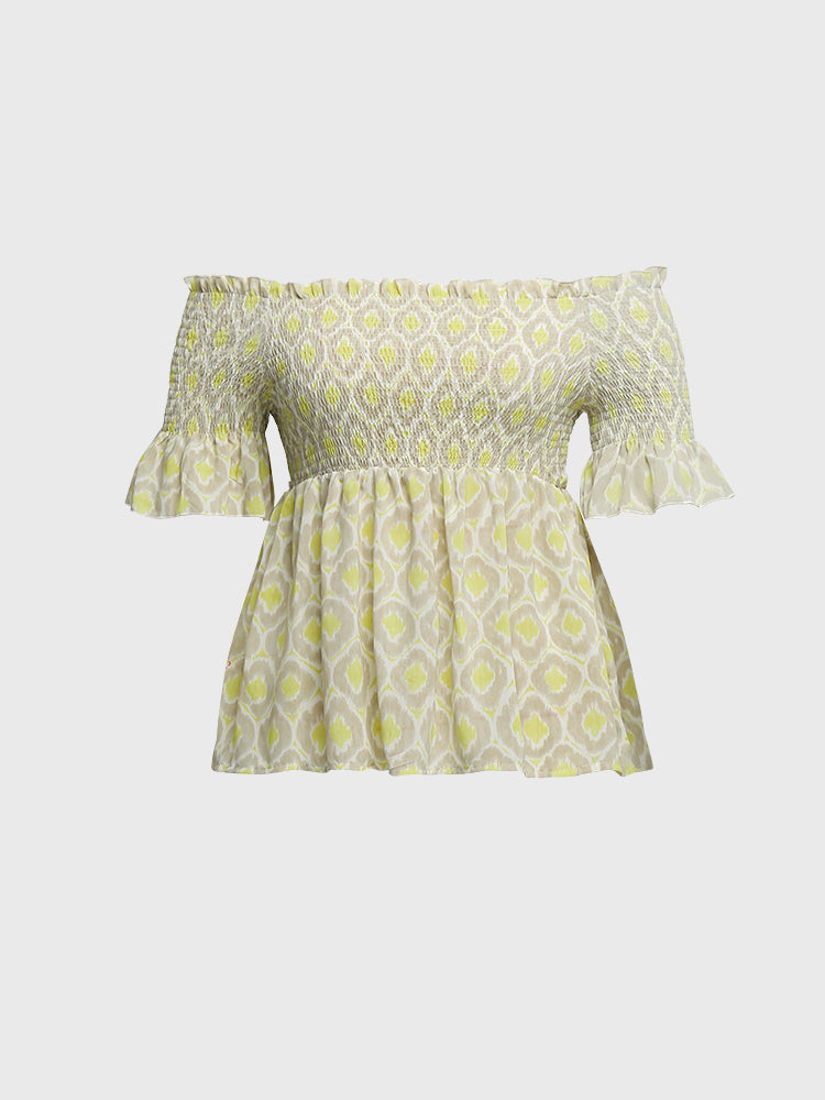 Smocking Shirred Tiered Blouse