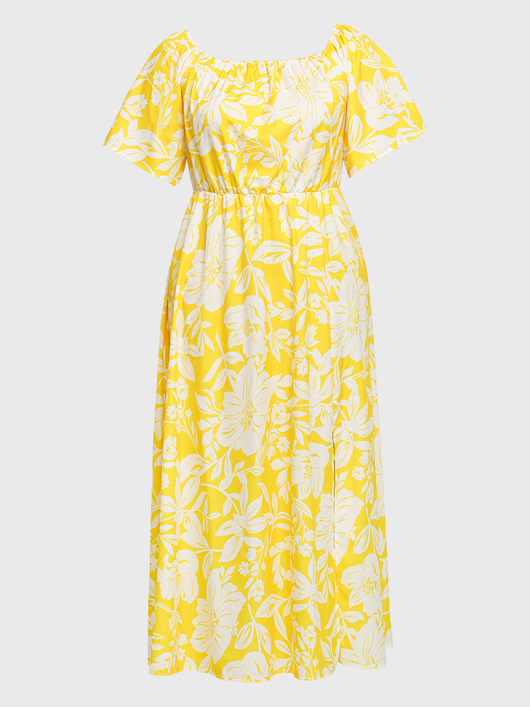 Floral Split Hem Knotted Dress