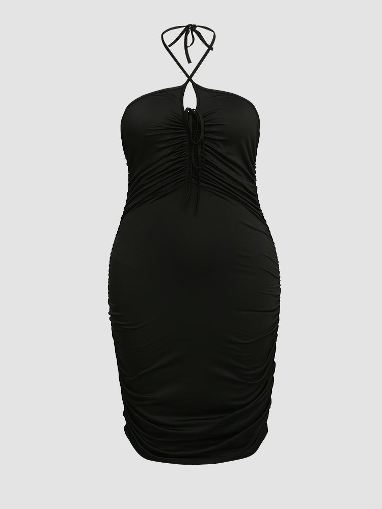 Ruched Knotted Halter Neck Dress