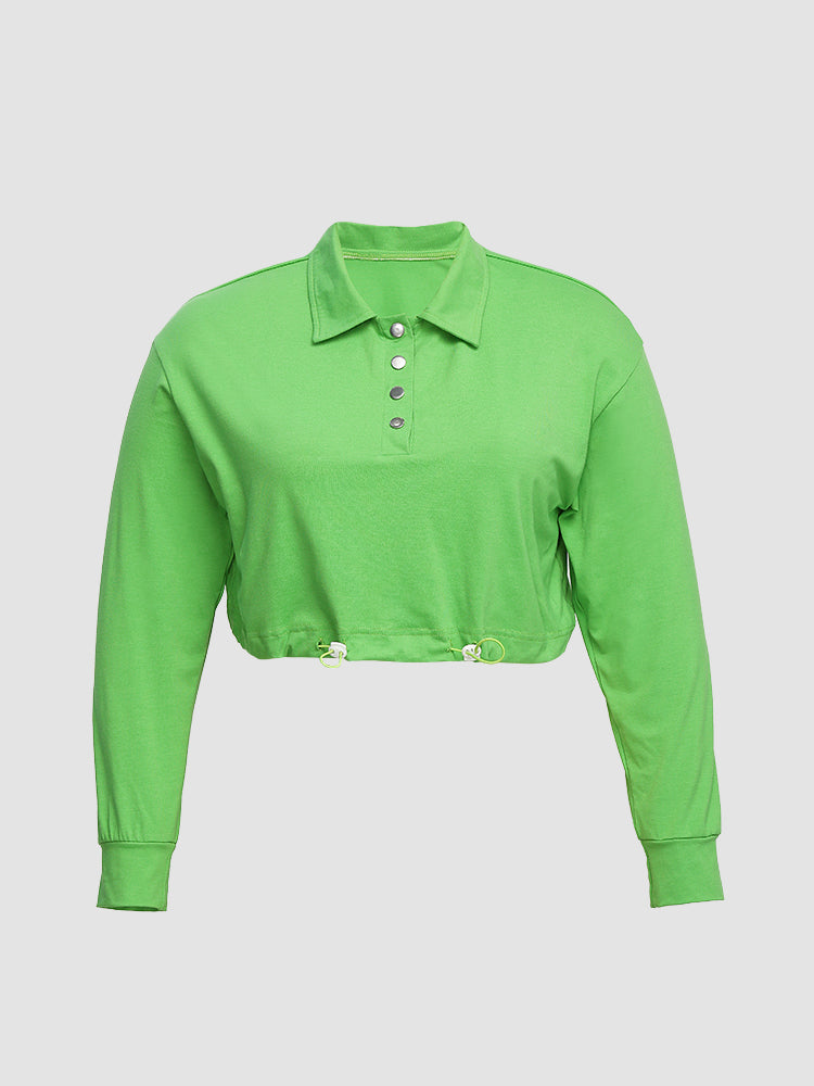 Adjustable Drawstring Lapel Collar T-Shirt