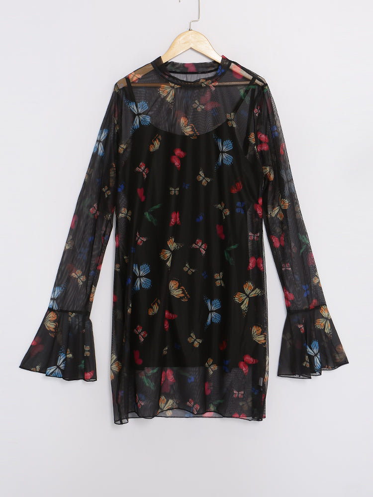 Butterfly See Through 2PC Dress