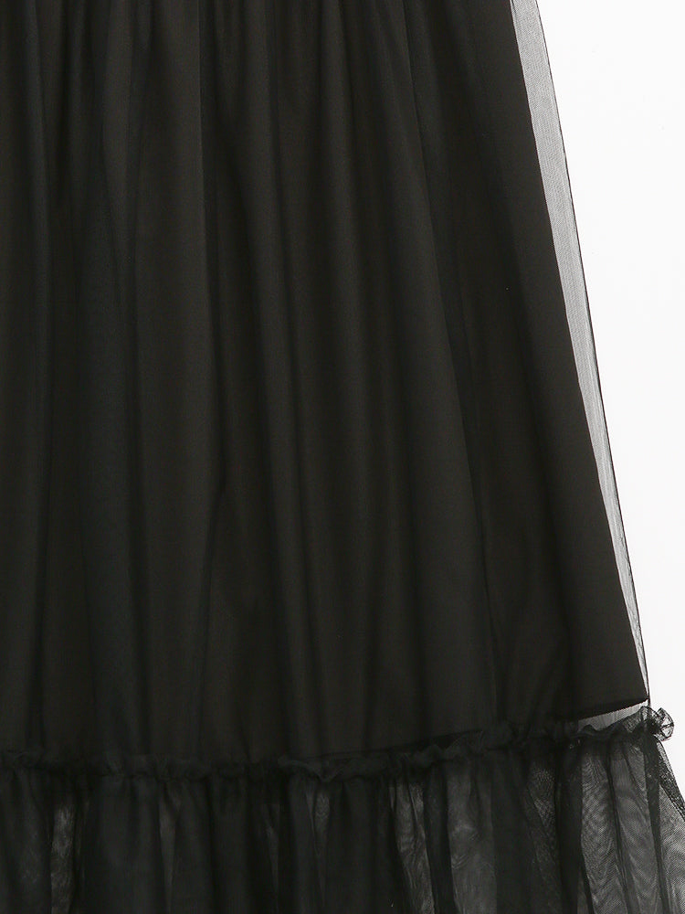 Mesh Ruffle Hem Skirt