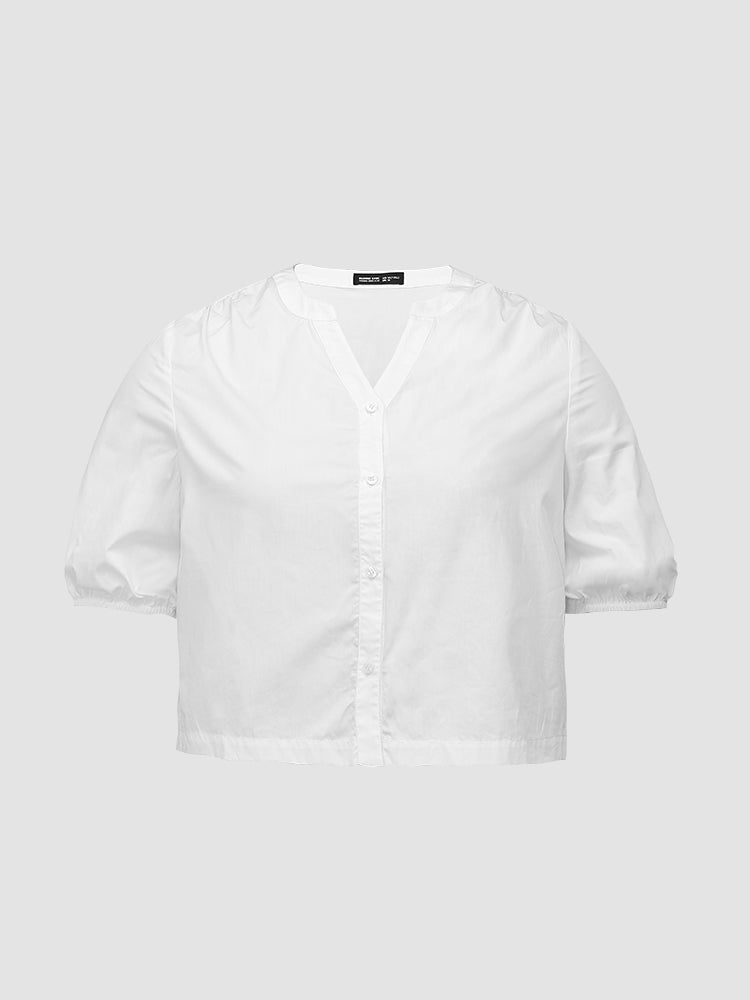 V-neck Solid Color Blouse