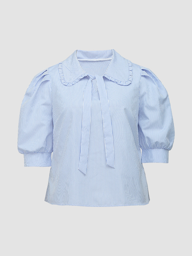 Doll Collar Striped Blouse