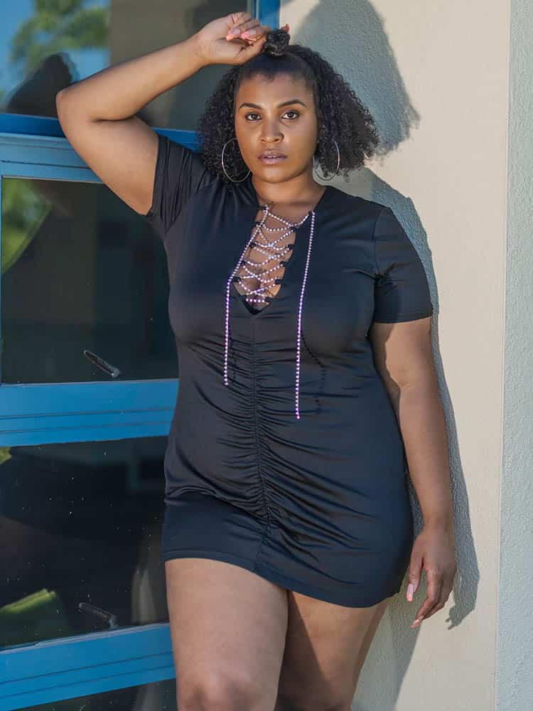 Ruched Rhinestone Cross Dress