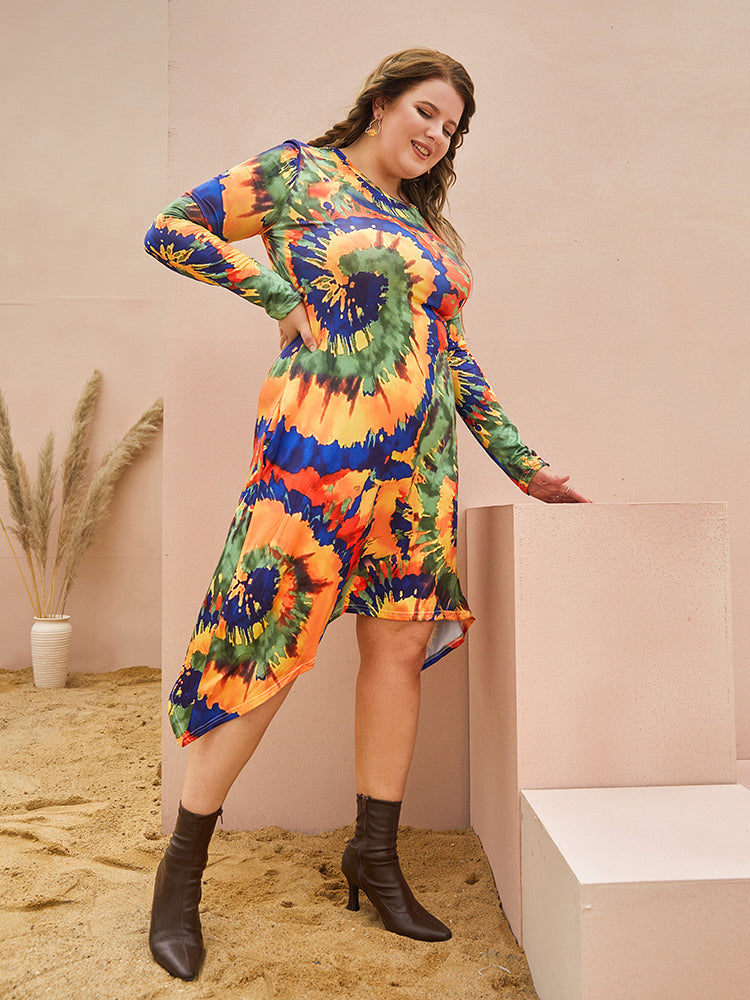 Printing Irregular Hem Dress