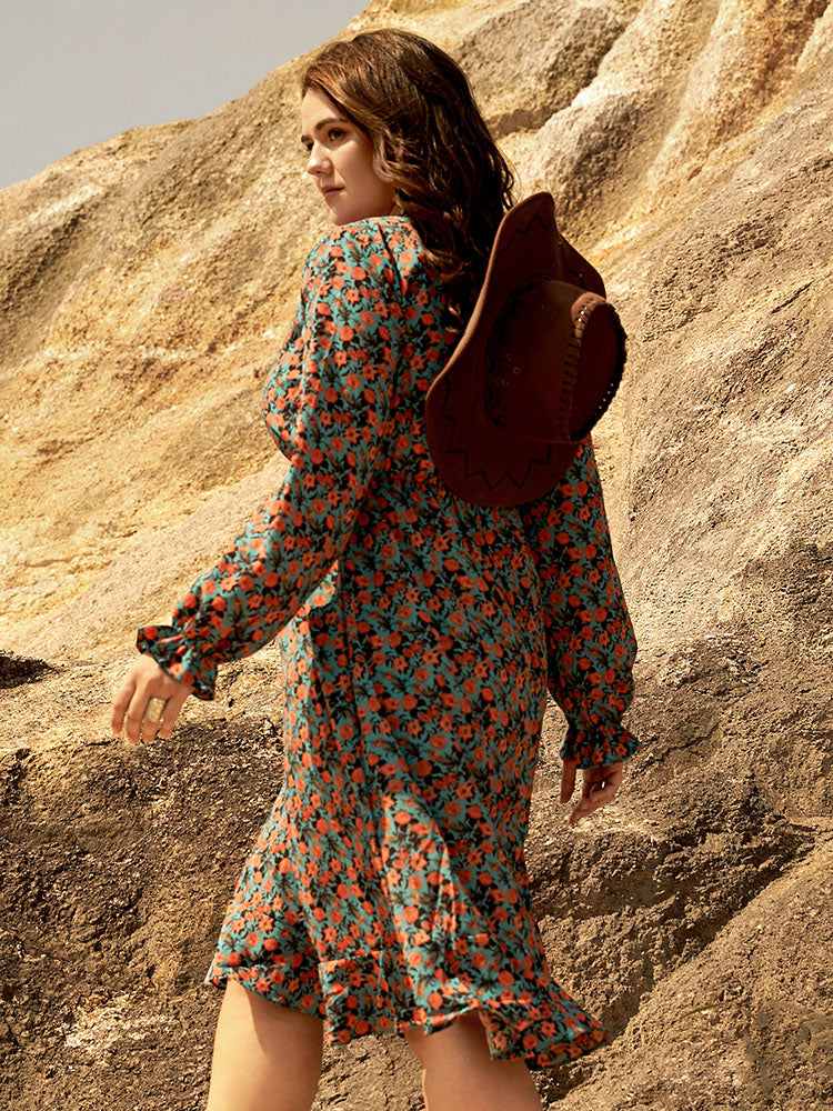 Ditsy Floral Ruffle Tie Front Dress