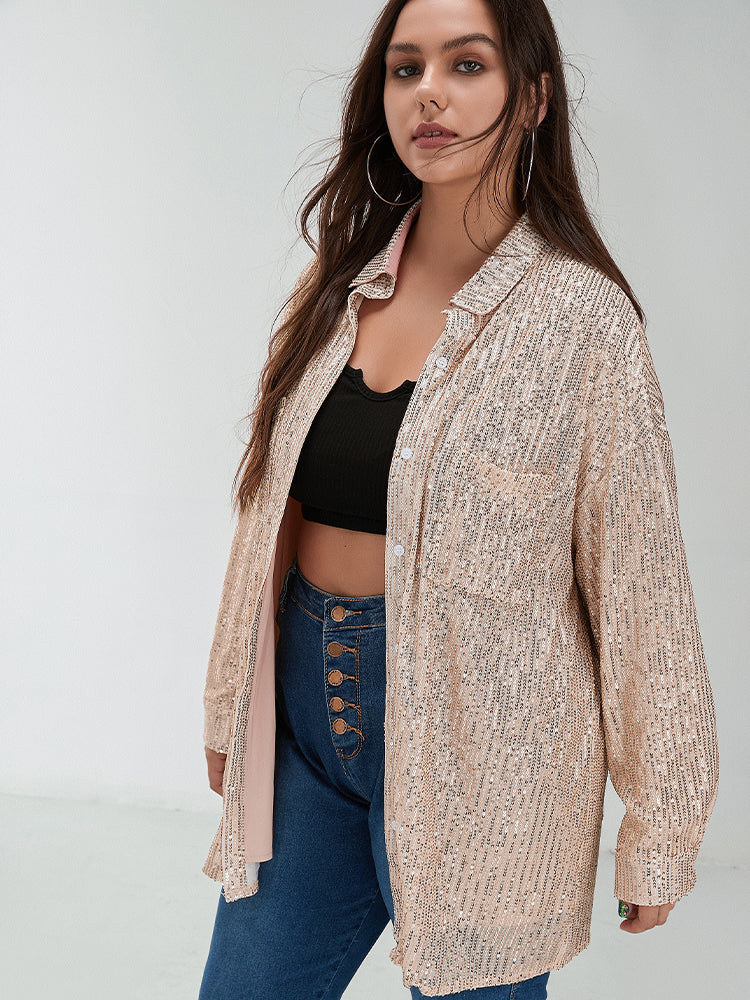 Sequin Pocket Buttons Blouse