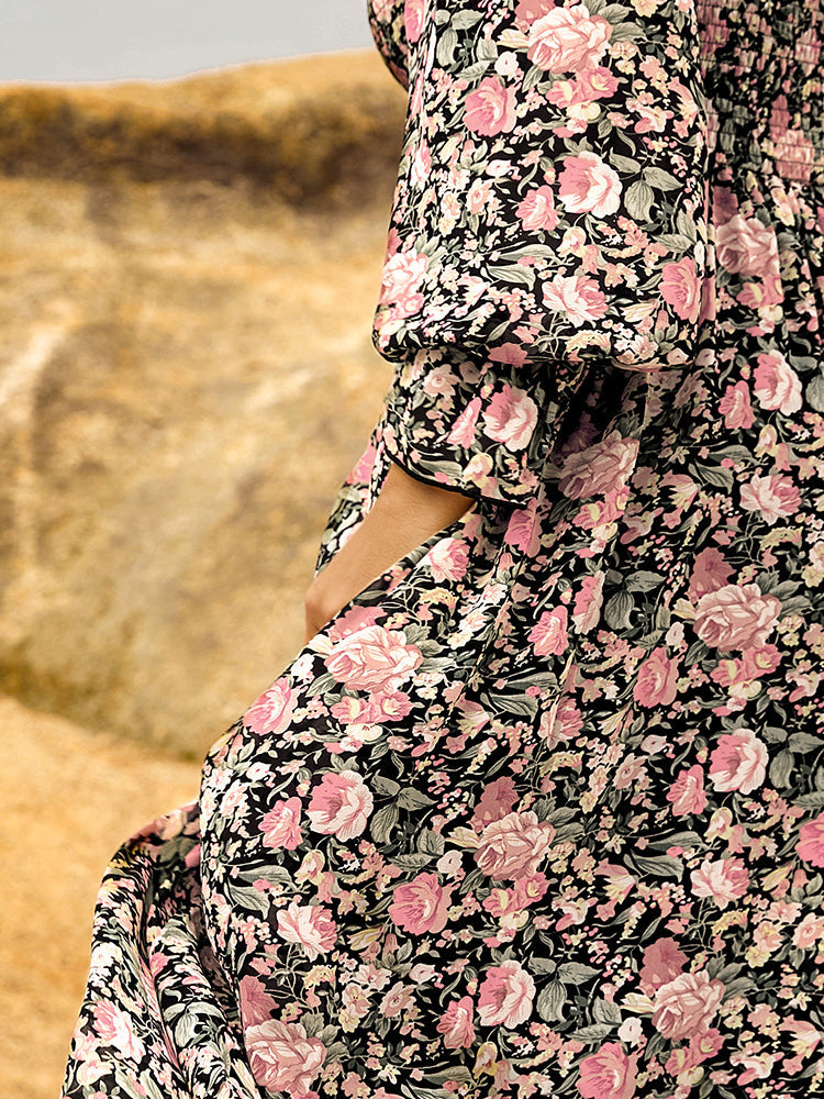 Ditsy Floral Ruffles Shirred Dress