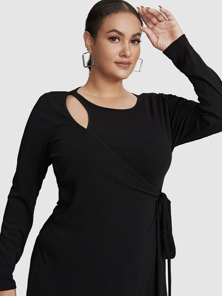 Asymmetrical Cut Out Knot Side Sweater Dress