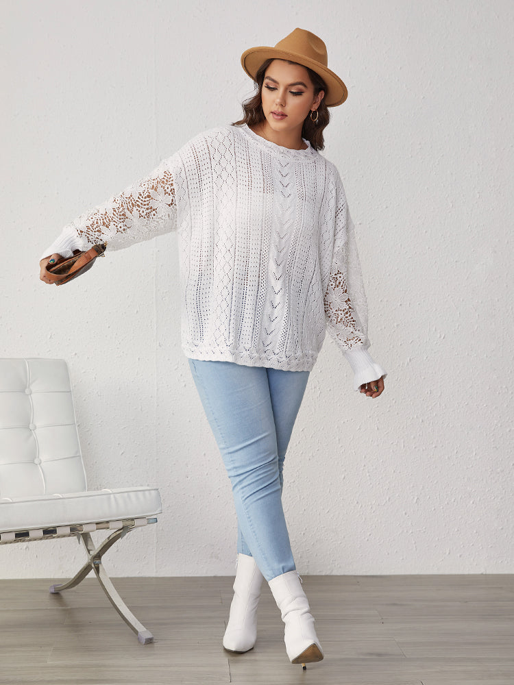 Lace Patchwork Hollow Lantern Sleeve Sweater