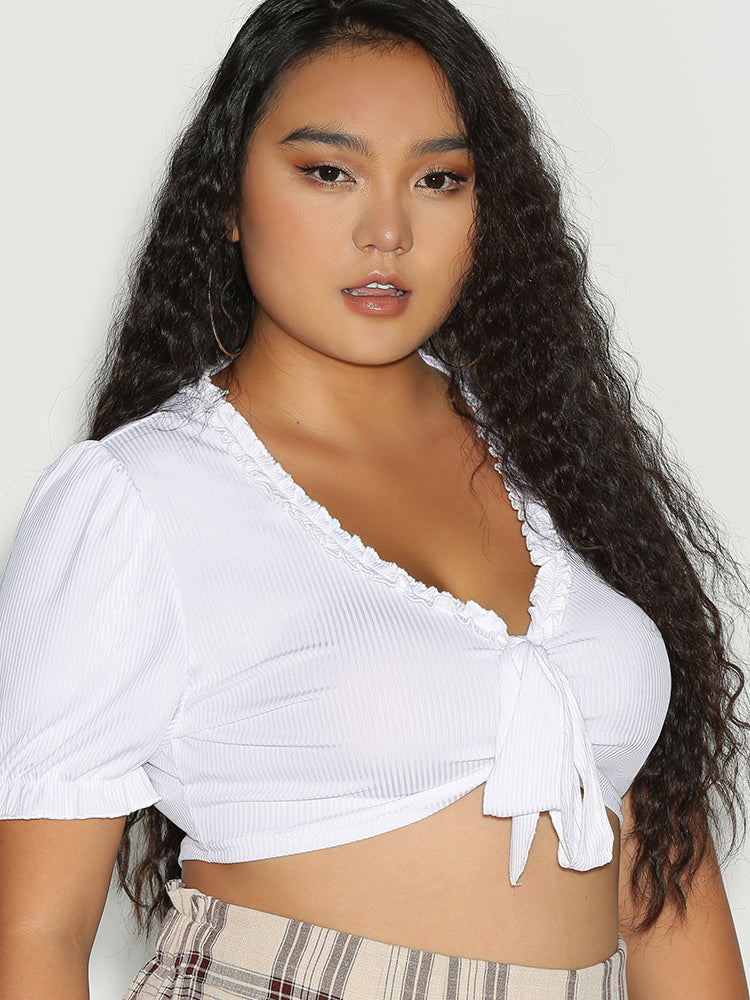 Bowknot Frill Trim Top