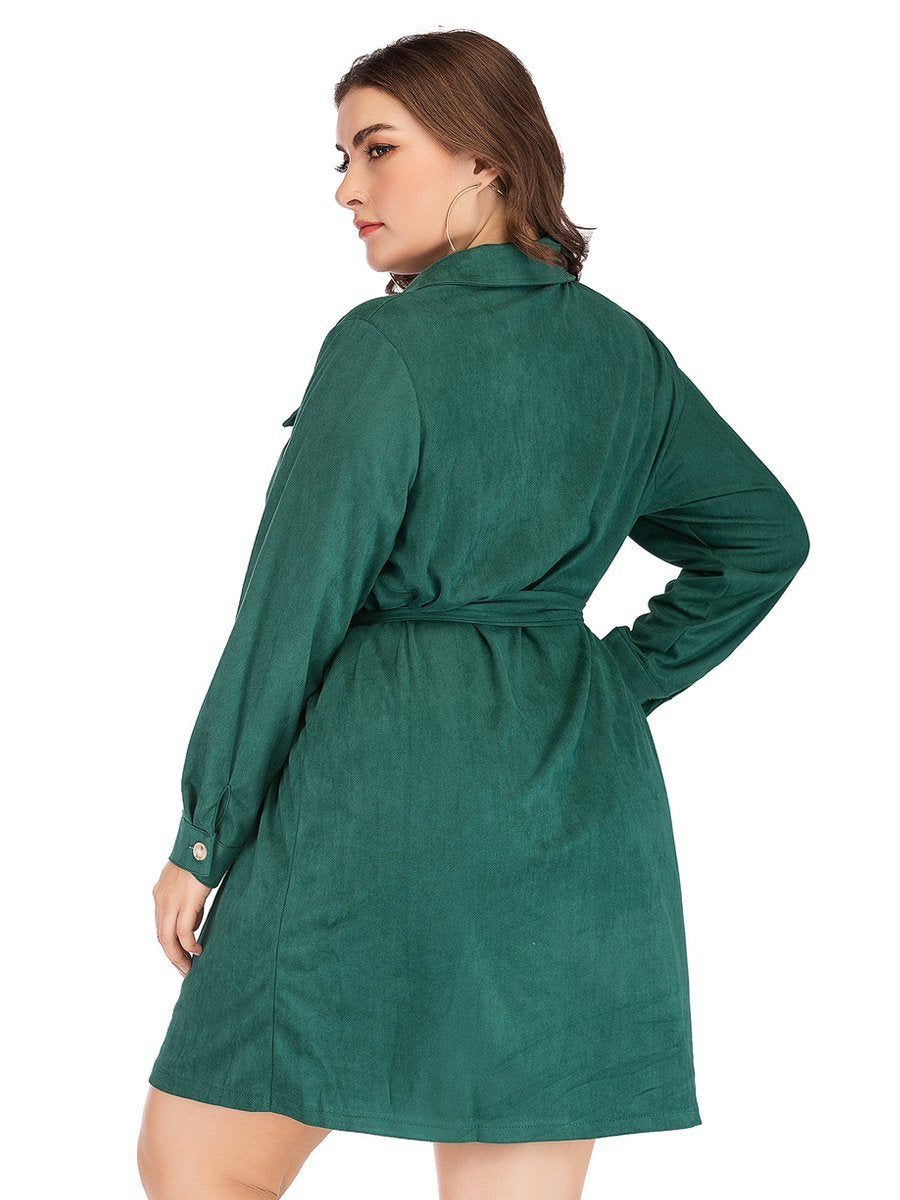 Suede Belt Lapel Shirt Dress