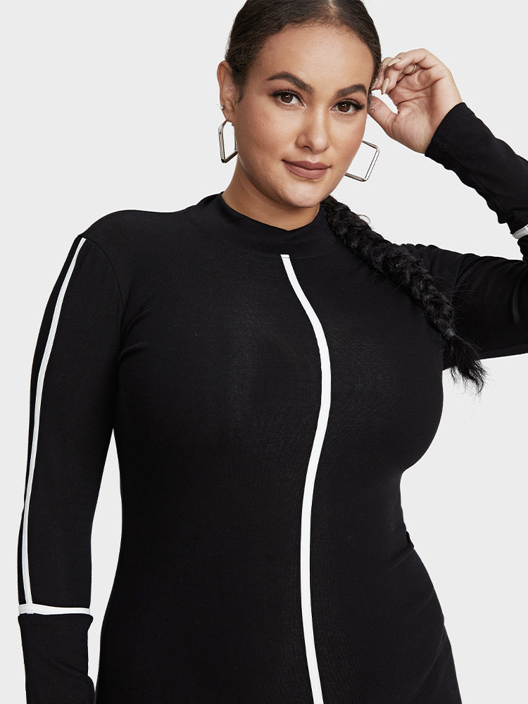 Contrast Trim Bodycon Sweater Dress