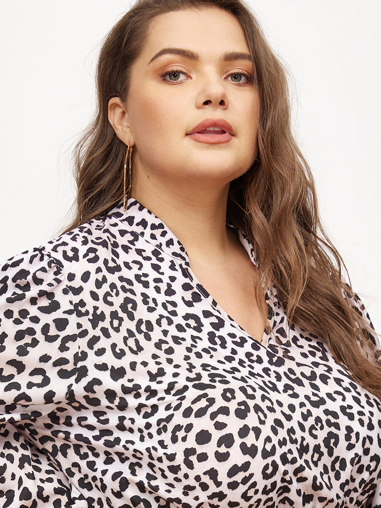 Leopard Print Stand Collar Dress