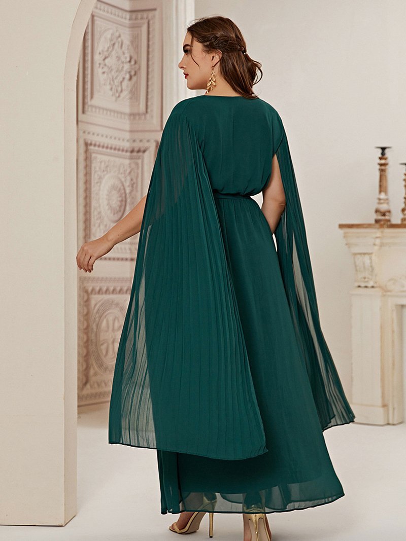 Split Sleeve Belt V-neck Maxi Dress