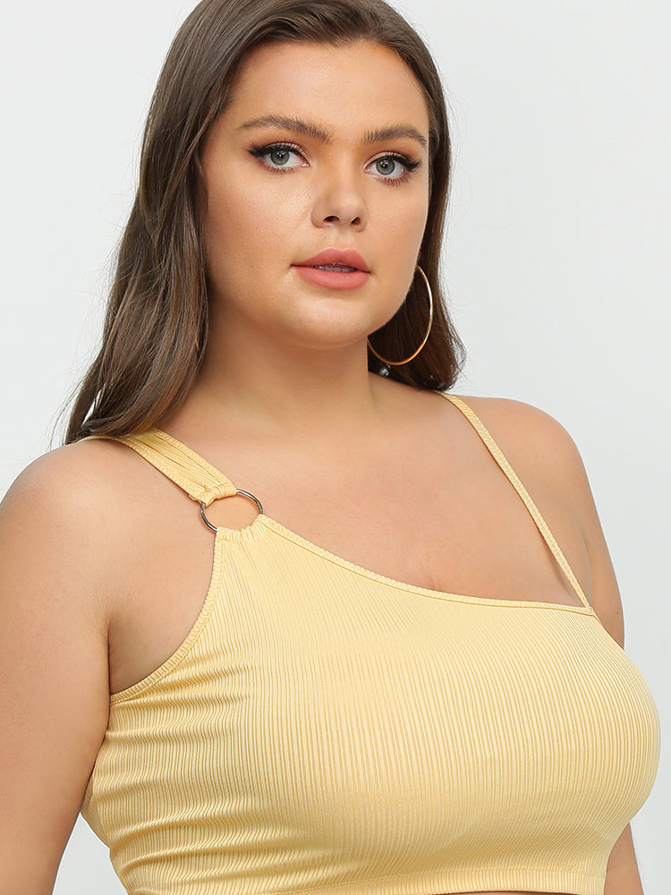 Ring Irregular Shoulder Crop Top