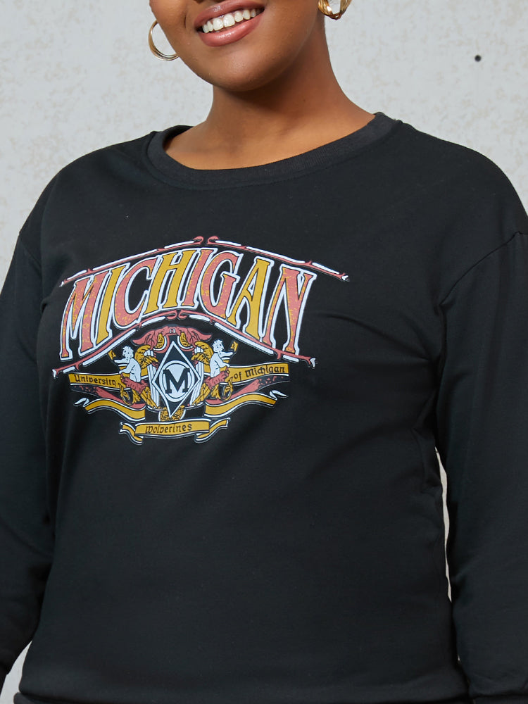 Letter Print Color Block Ruffle Sweatshirt Dress