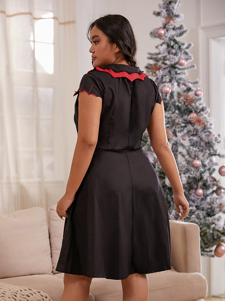 Christmas Hat Pattern Collared Dress