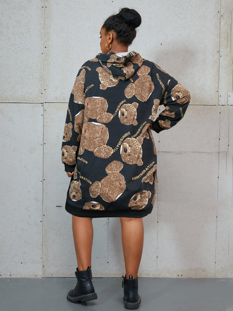 Bear Print Pocket Sweatshirt Dress