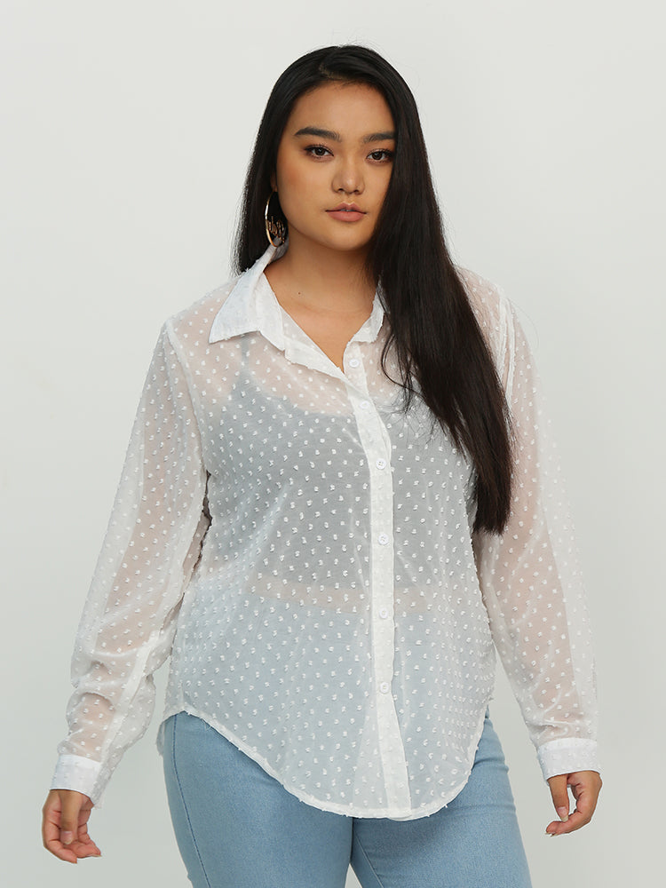 Button See Through Blouse