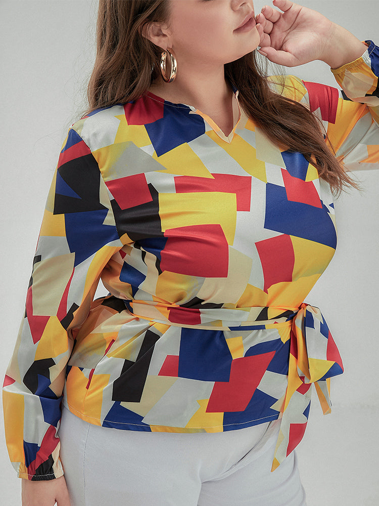 Bowknot Colorblock Loose Blouse