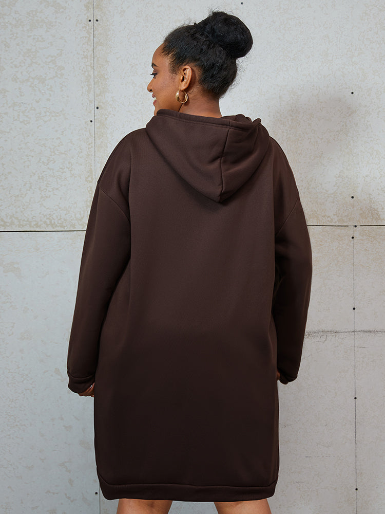 Graphic Print Zipper Drawstring Sweatshirt Dress