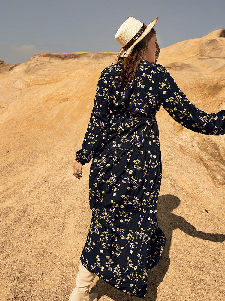 Ditsy Floral Surplice Neck Dress Without Belt