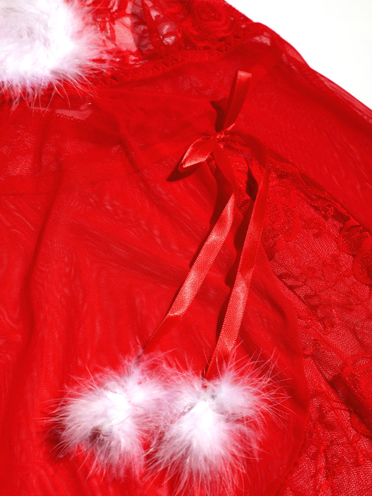 Floral Lace Fuzzy Trim Cami Night Dress