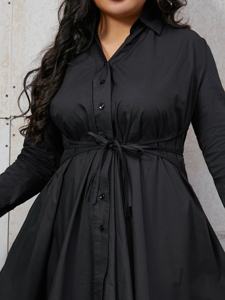Ties Button Ruffled Shirt Dress