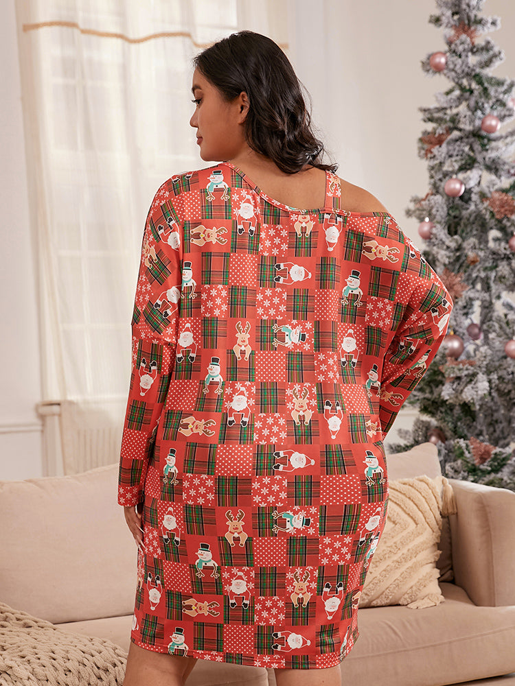 Christmas Pattern One Shoulder Casual Dress