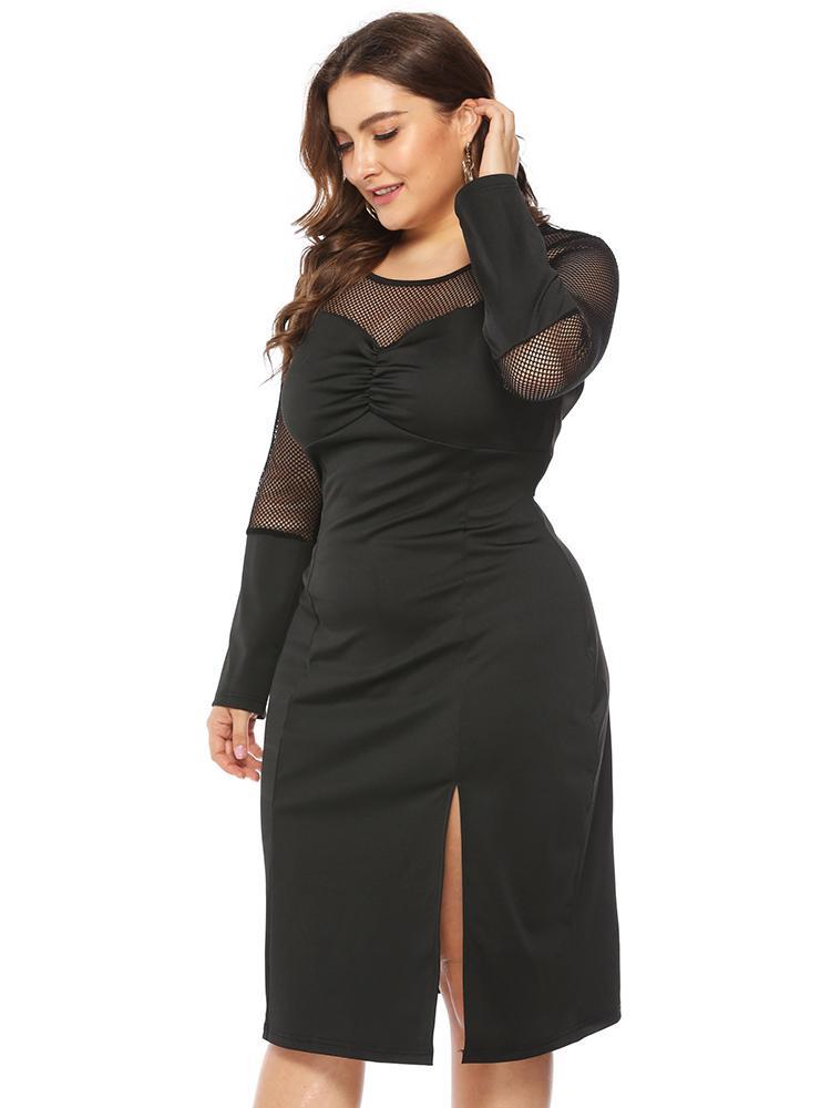 Sexy Mesh Patchwork Spit Dress