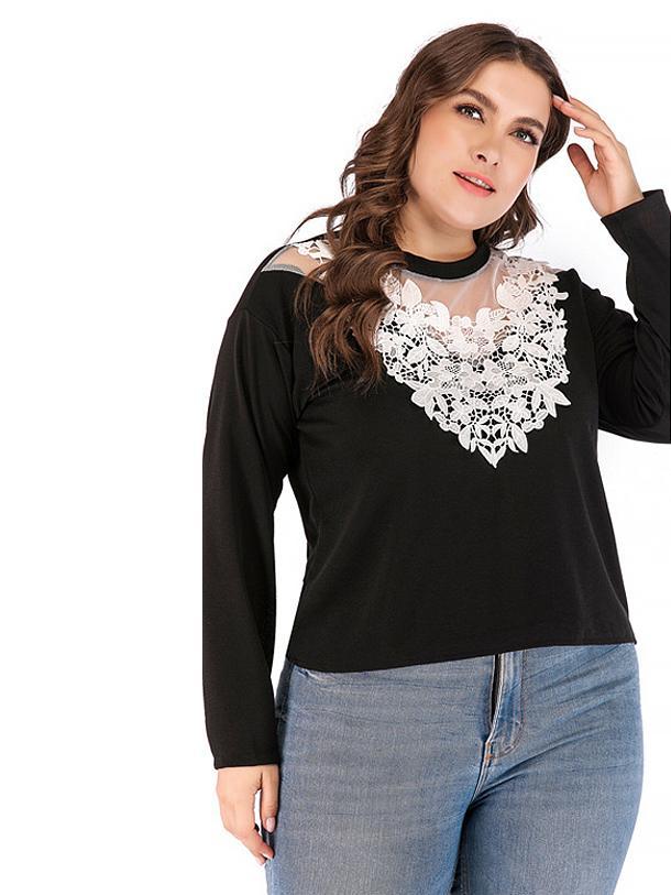 Lace Patchwok Round Neck T-shirt