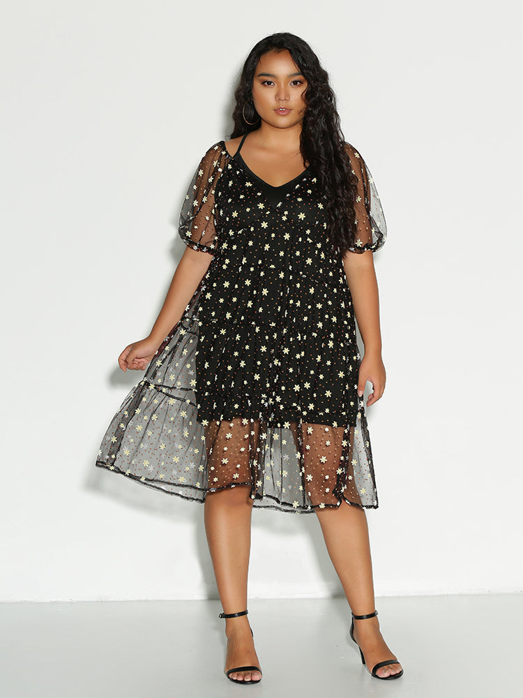 Ditsy Floral Lantern Sleeve Dress