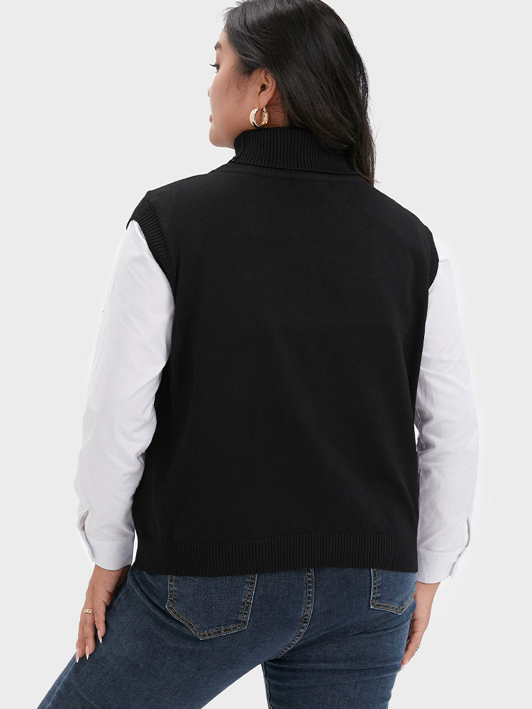 Solid Sleeveless Turtleneck Sweater