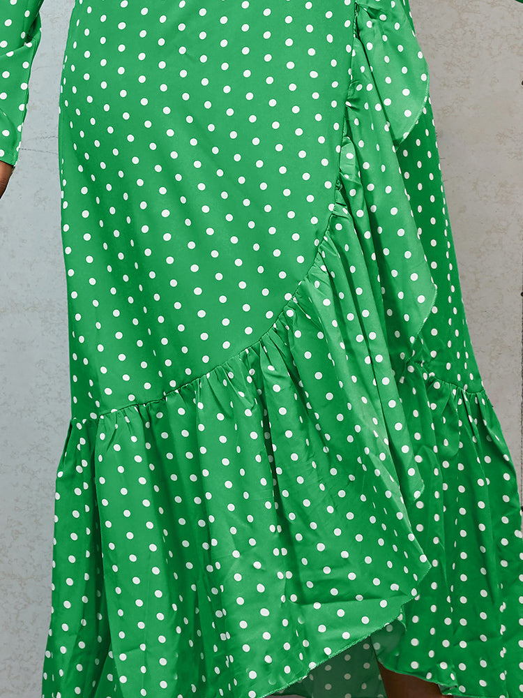 Polka Dot Ruffles Wrap Knot Dress