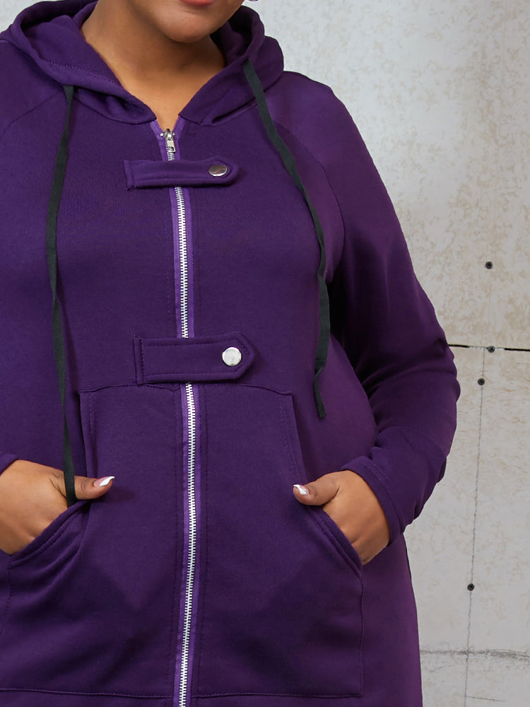 Zipper Button Slit Back Sweatshirt Dress