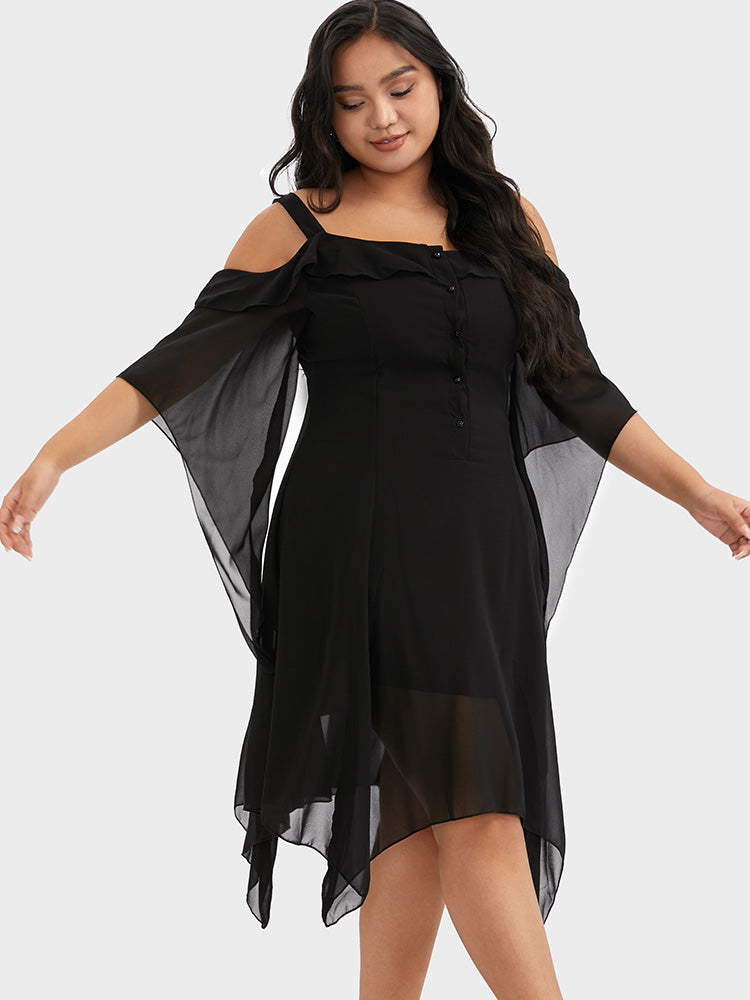 Ruffles Cut-out Irregular Hem Bodycon Dress