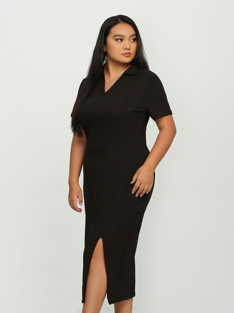 Split Hem Collar Neck Dress