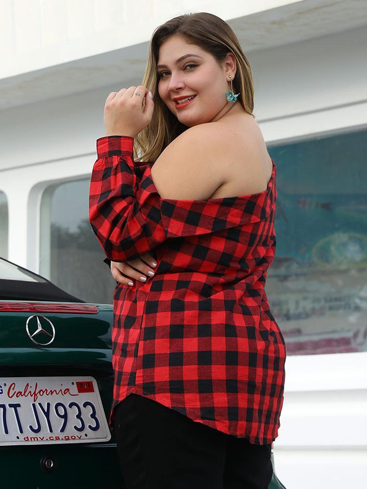 Plaid Off-shoulder Sexy Blouse