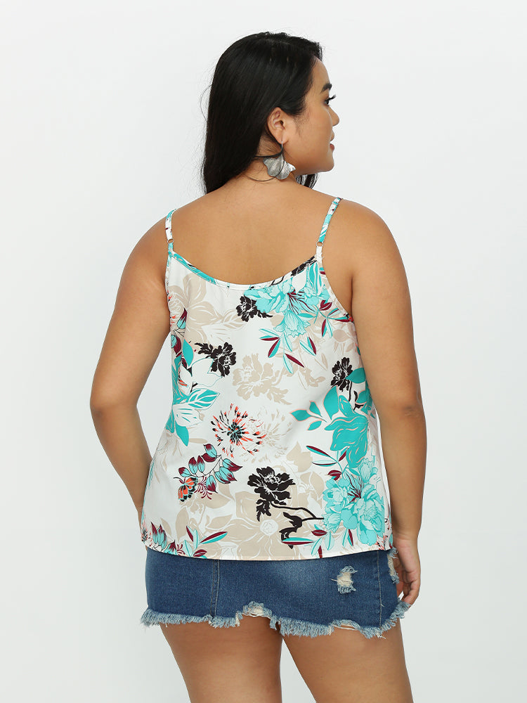 Floral V-neck Strap Tank Top