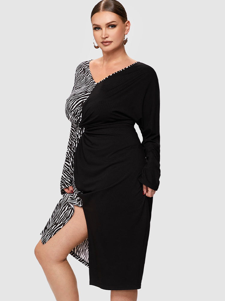 Zebra Striped Patched Twist Front Dress