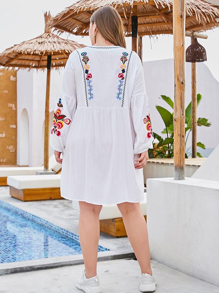 Embroidery Holiday Lantern Sleeve Dress