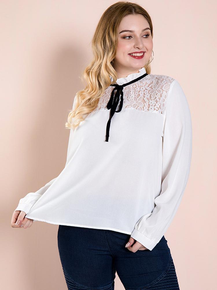 Lace Hollow Out Bow-knot OL Blouse