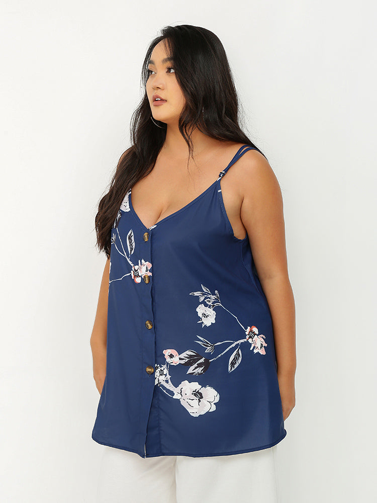 Floral Button Through Tank Top